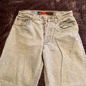 Levi’s vintage button fly silver tab jeans, loose, bootcut